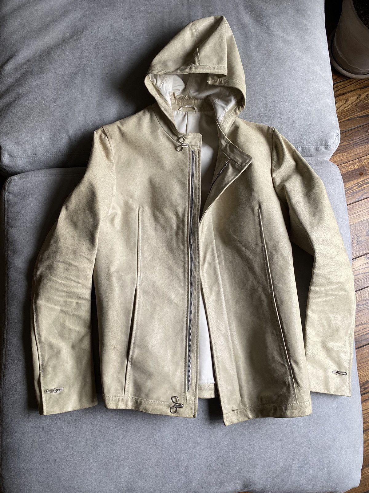 image of Carol Christian Poell Ccp Flesh Bone Color Leather Hoodie in White, Men's (Size Medium)