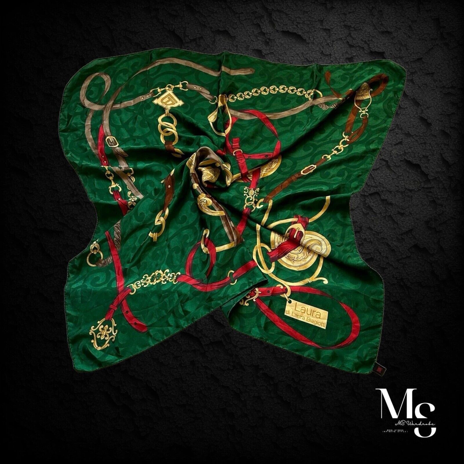 Laura Biagiotti LAURA BIAGIOTTI Green Equestrian Silk Scarf H.Made In Italy Size ONE SIZE - 2 Thumbnail