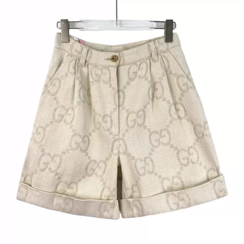 Gucci Gucci Beige Logo Print Cotton Casual Shorts Size US 31 - 1 Thumbnail