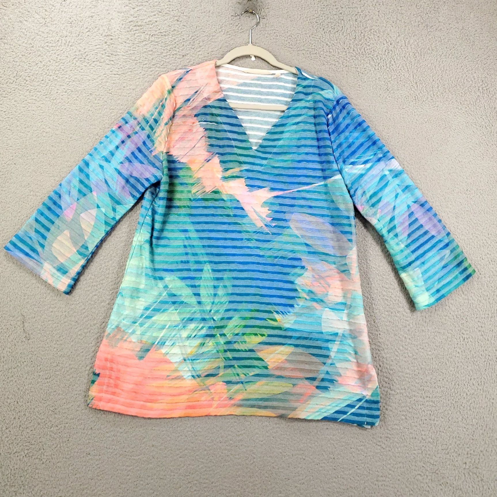 Soft Surroundings Soft Surroundings Blouse Top Women L Blue Green Coral Layered Textured Beachy Coastal Vintage: No Size L / US 10 / IT 46 - 2 Thumbnail