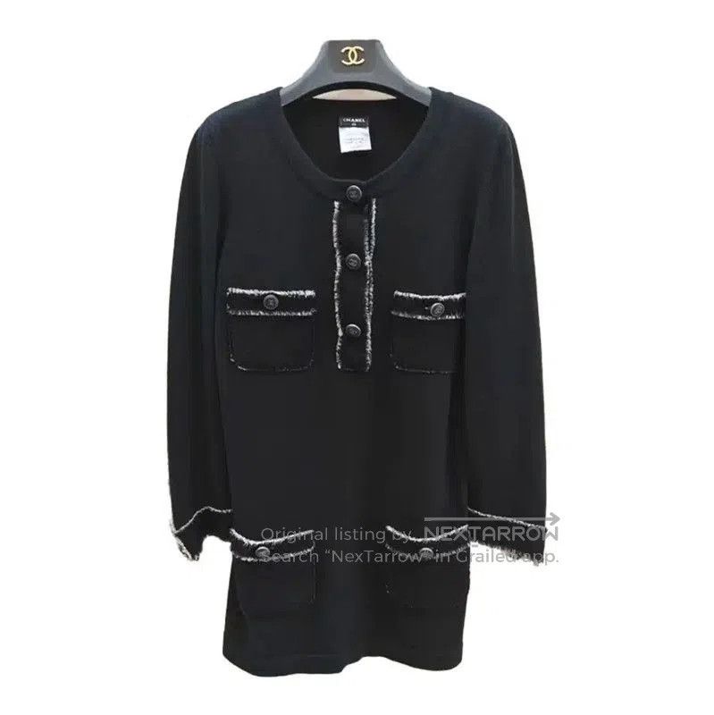 Chanel Chanel Black Wool Blend Midi Dress . Size L / US 10 / IT 46 - 1 Thumbnail