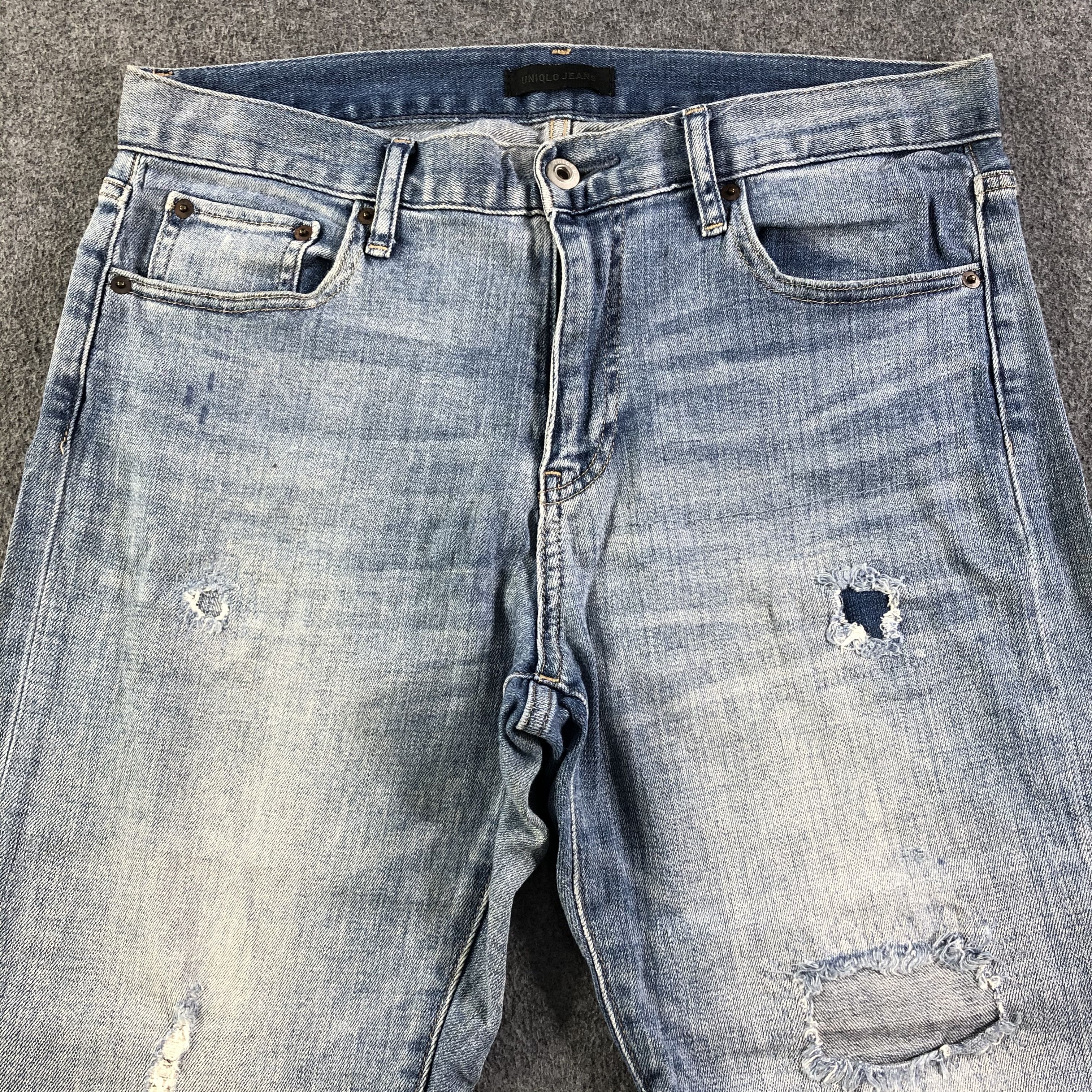 Japanese Brand Uniqlo Jeans Distressed Medium Wash Denim -J2821 Size US 33 - 3 Thumbnail