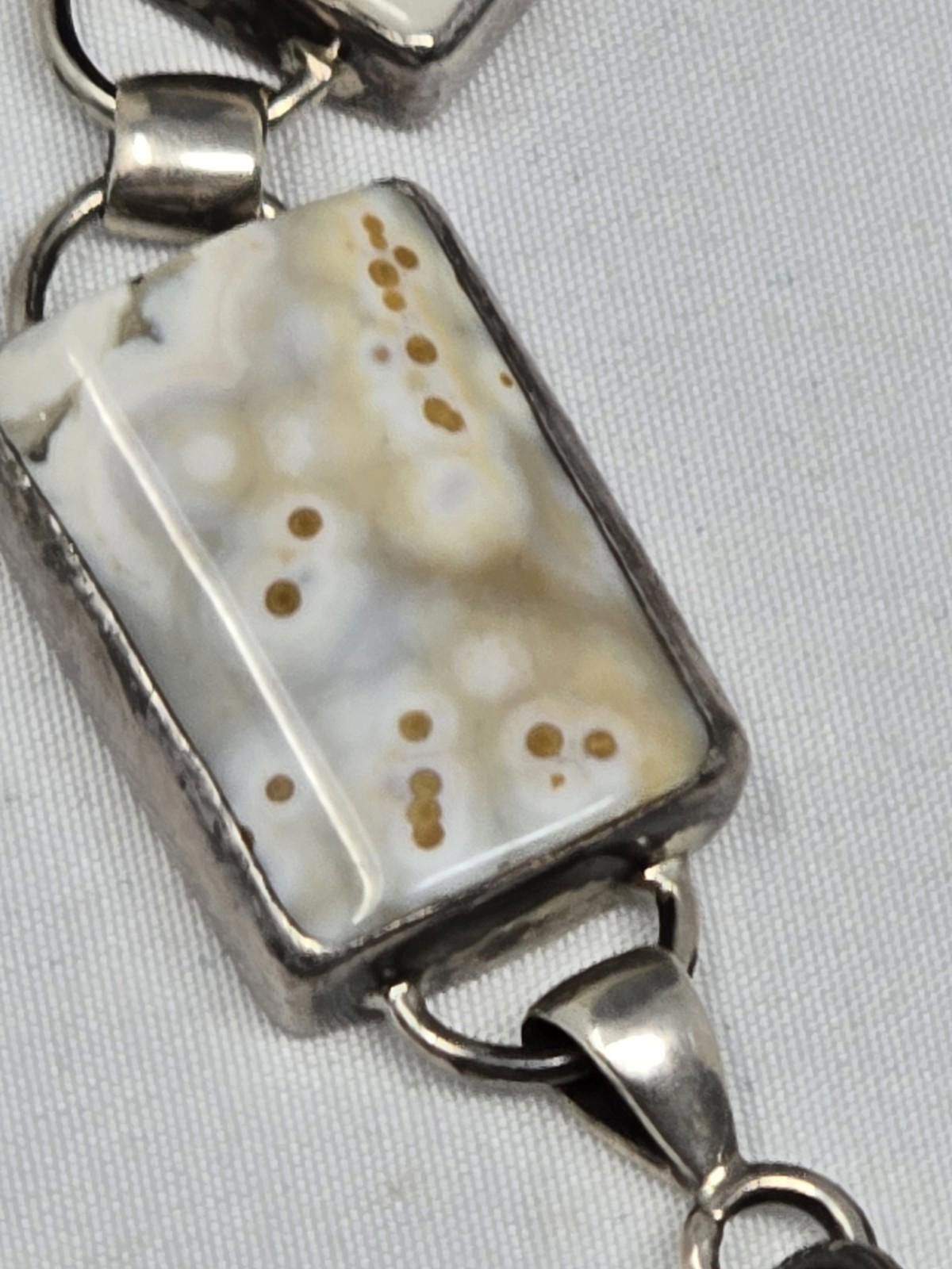 RAGEBLUE ​Vtg Sterling Silver Rare Ocean Orb Jasper Link Bracelet Size ONE SIZE - 2 Thumbnail