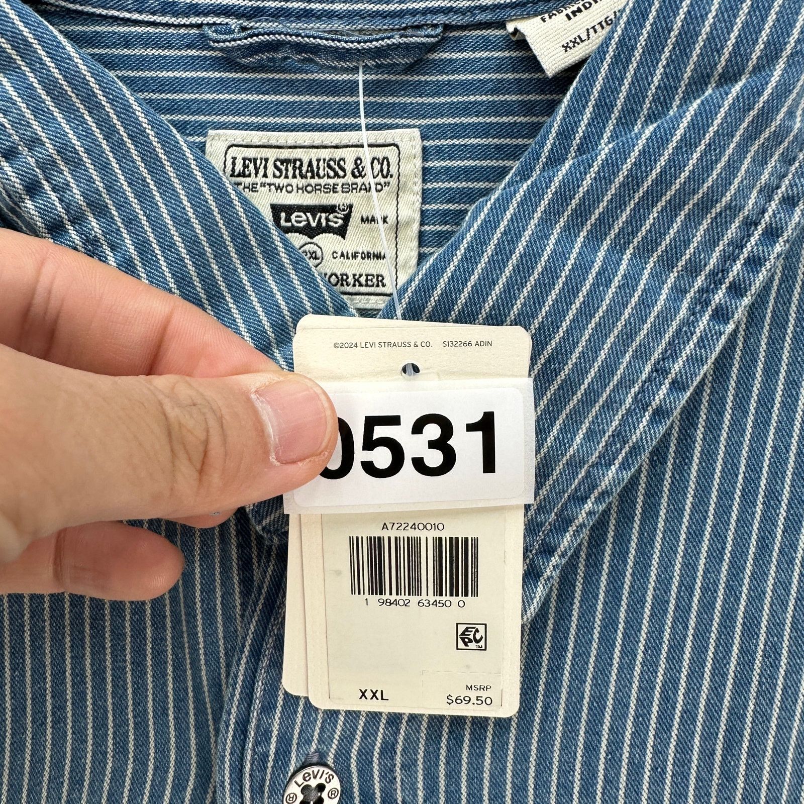 Levi's LEVI'S MEN'S XXLARGE AUBURN INDOGO STRIPE CHAMBRAY WORKER Size US XXL / EU 58 / 5 - 5 Thumbnail