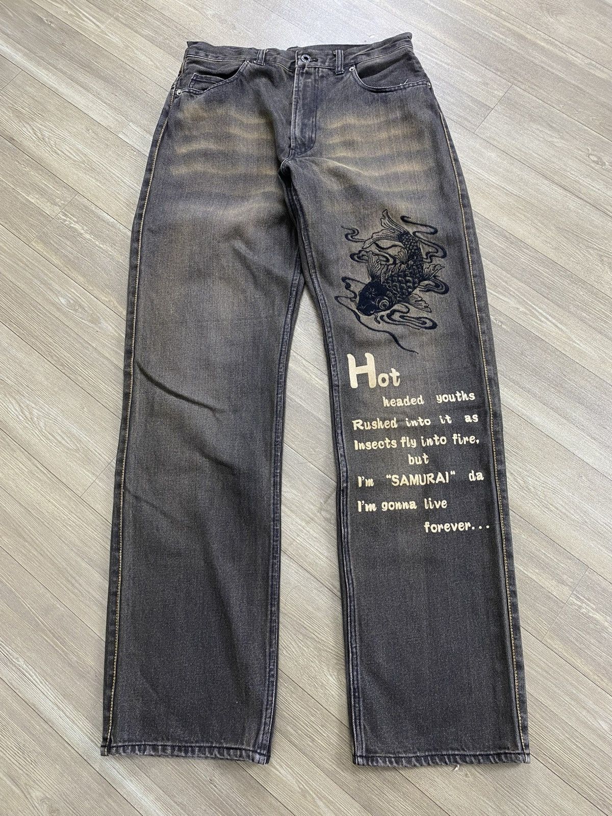 PPFM Vintage PPFM Sukajan Koi Fish Embroidery Samurai Style Jeans Size US 28 / EU 44 - 1 Thumbnail