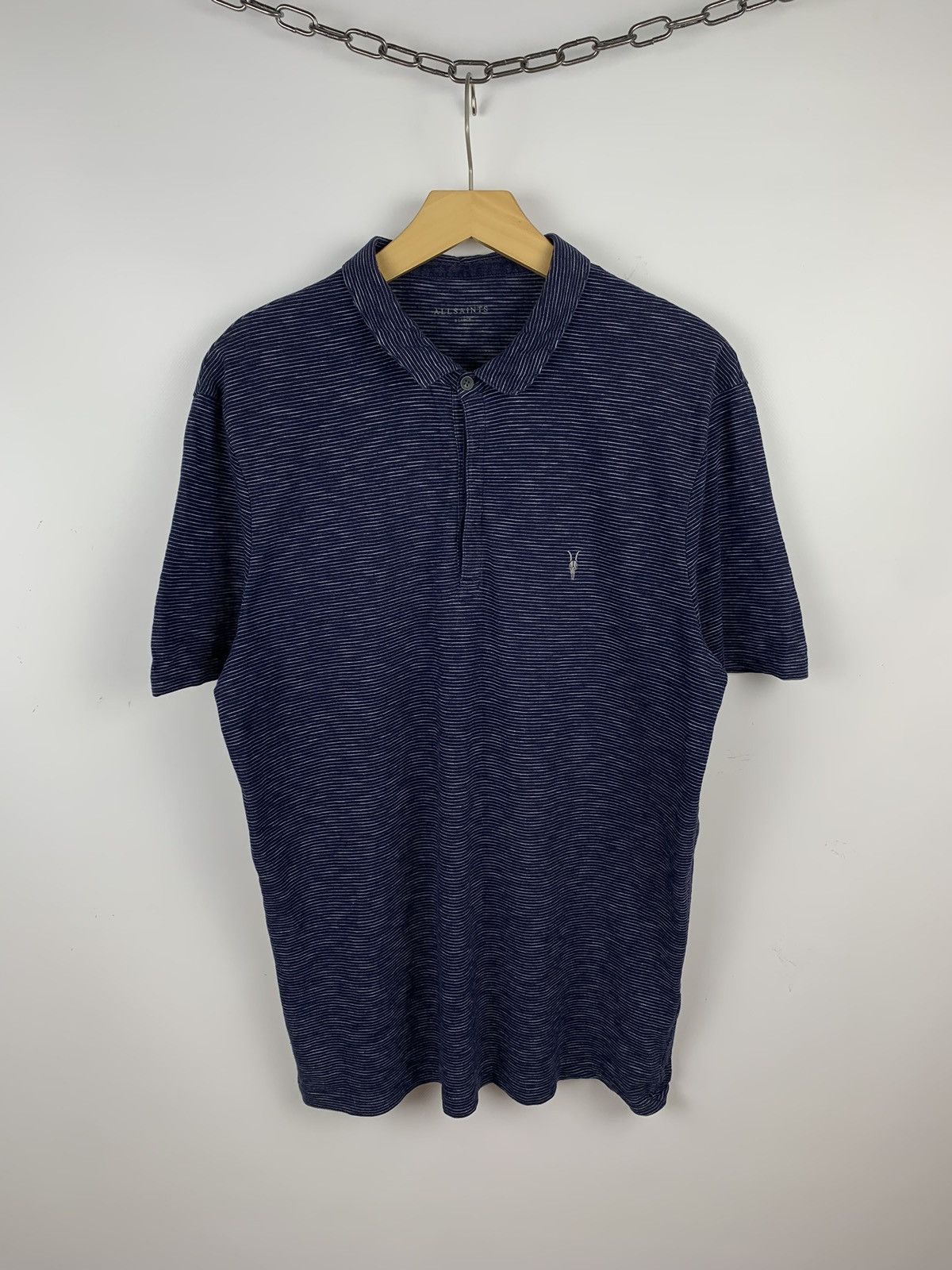 Allsaints Allsaints Cohen SS Polo Shirt Men’s Size XL Striped Blue Top Size US XL / EU 56 / 4 - 1 Thumbnail