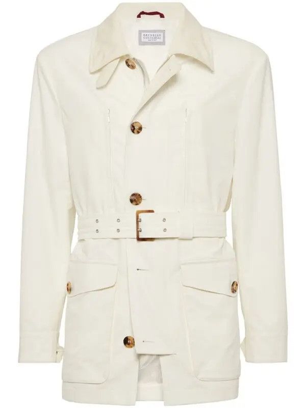 Brunello Cucinelli o1y0526 Belted Jacket in White Size US S / EU 44-46 / 1 - 1 Thumbnail