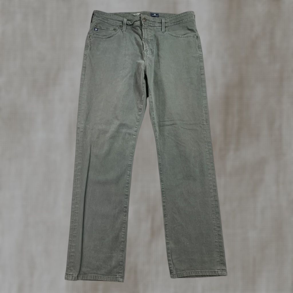 AG Adriano Goldschmied Everett Slim Straight Pants Men 36x30 Gray Sueded Cotton Blend Stretch 5-Pocket Logo Slimming Casual