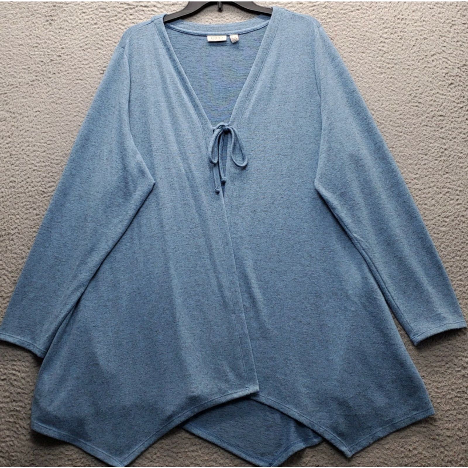 Vintage LOGO by Lori Goldstein Cardigan Sweater Womens 2X Blue V-Neck Asymmetrical Hem Knit Compact Casual Everyday Mens Size XXL / US 16-18 / IT 52-54 - 2 Thumbnail
