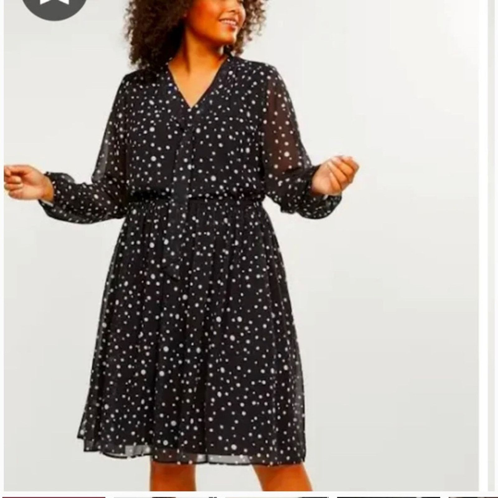 Lane Bryant black polka dot above knee dress holiday sz 20