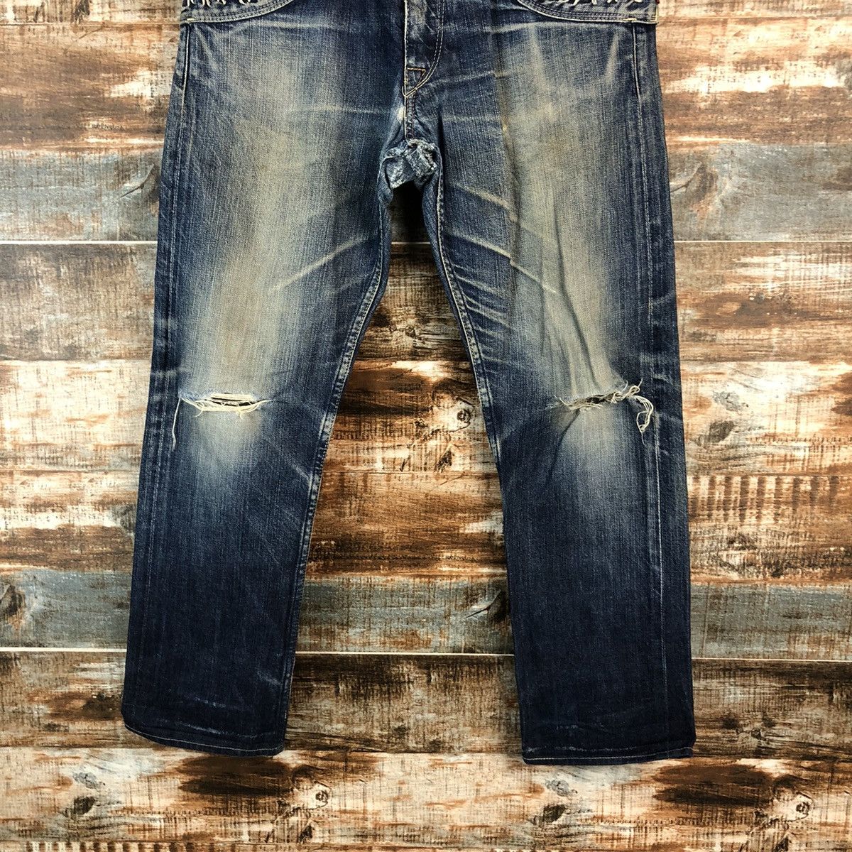 Japanese Brand D RNASlang Japan Distressed ripped buckle back Denim #A2154 Size US 30 / EU 46 - 3 Thumbnail