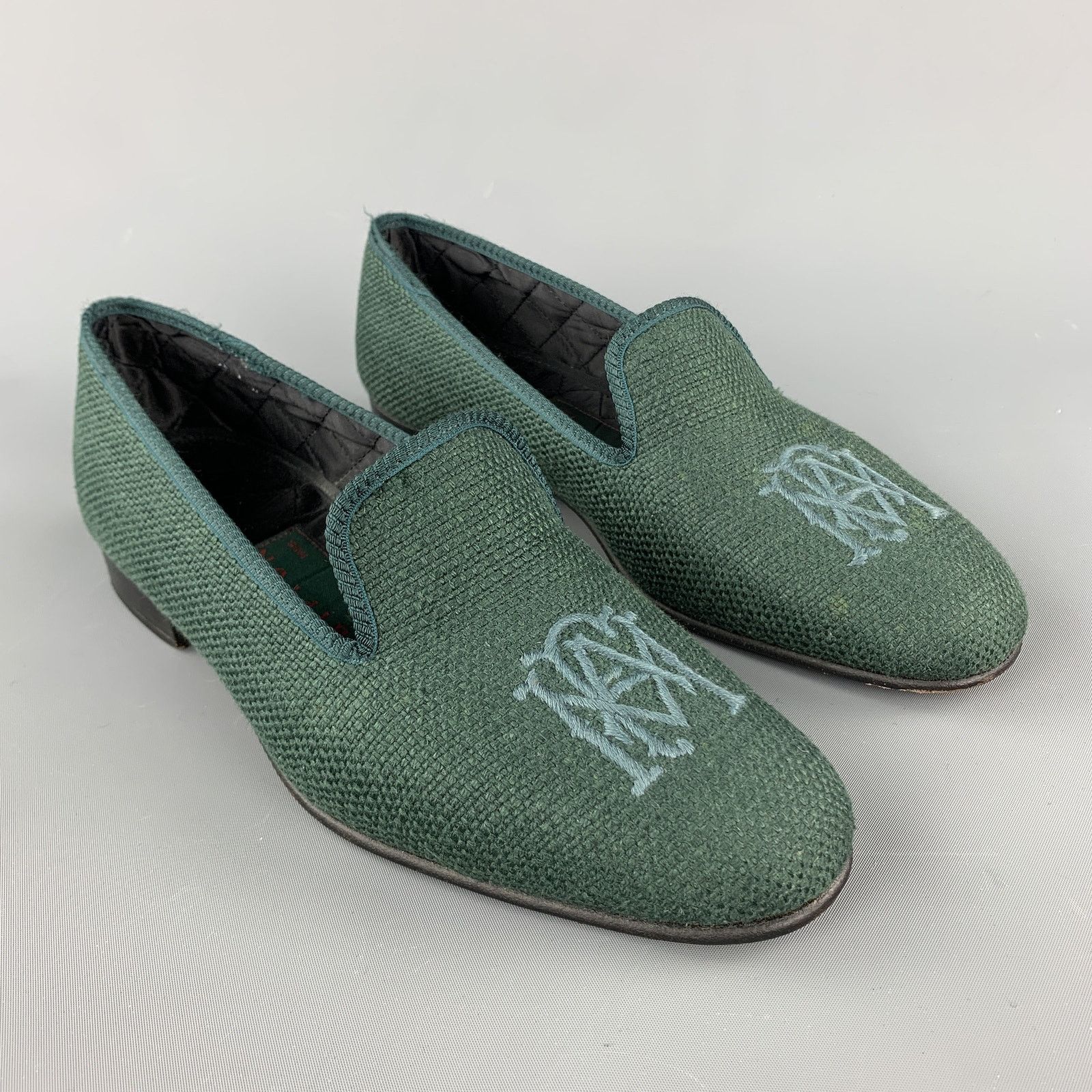 Other 8 Forest Green Woven Silk Embroidery Slippers Loafers Size US 8 / EU 41 - 2 Thumbnail