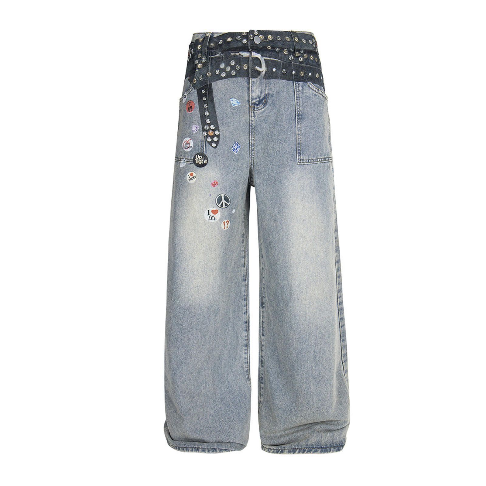 Other Navy Blue Wide Leg Studded Denim Jeans Size US 32 / EU 48 - 3 Thumbnail