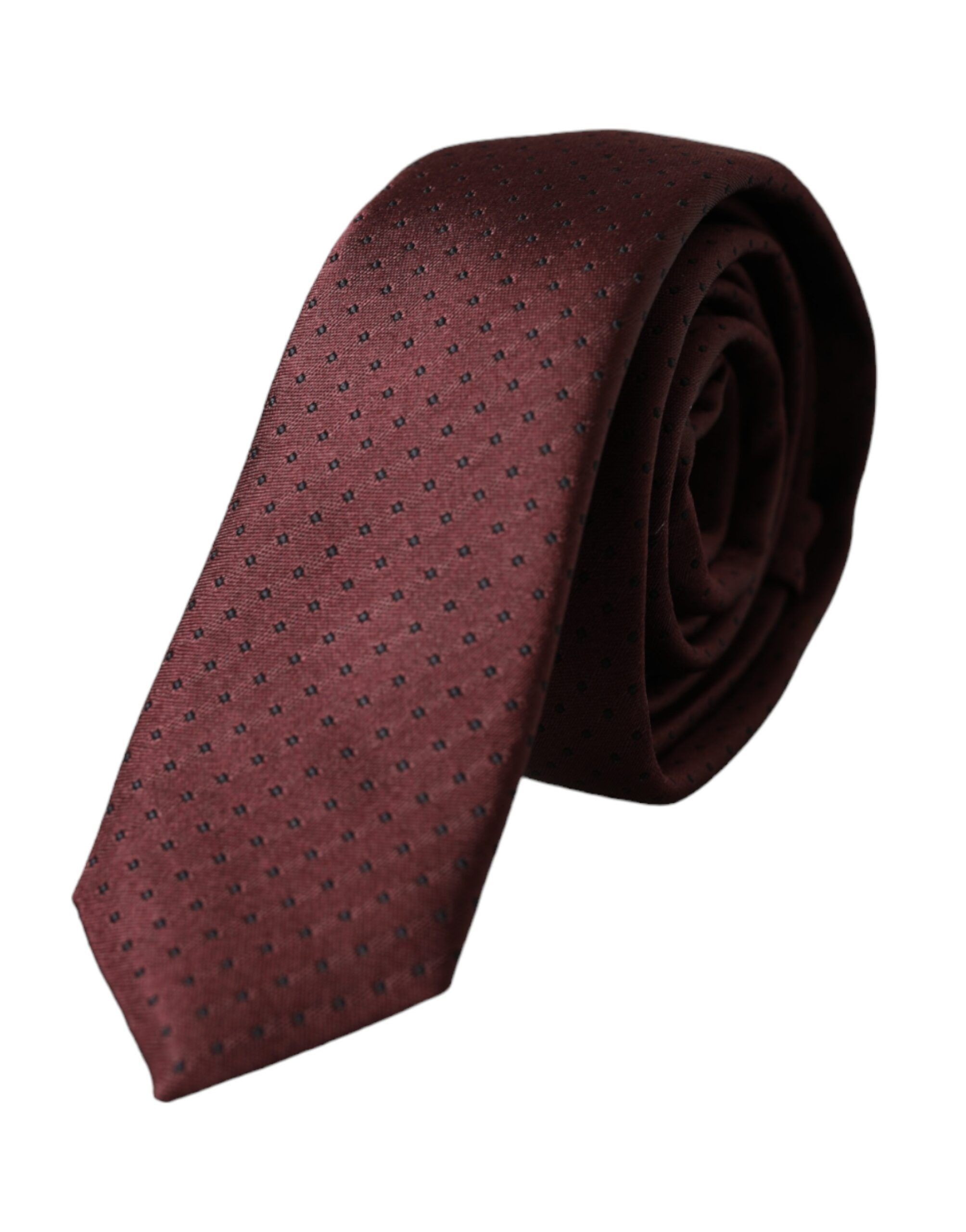 Dolce & Gabbana Maroon Dotted 100% Silk Adjustable Men Men's Tie Size ONE SIZE - 1 Thumbnail