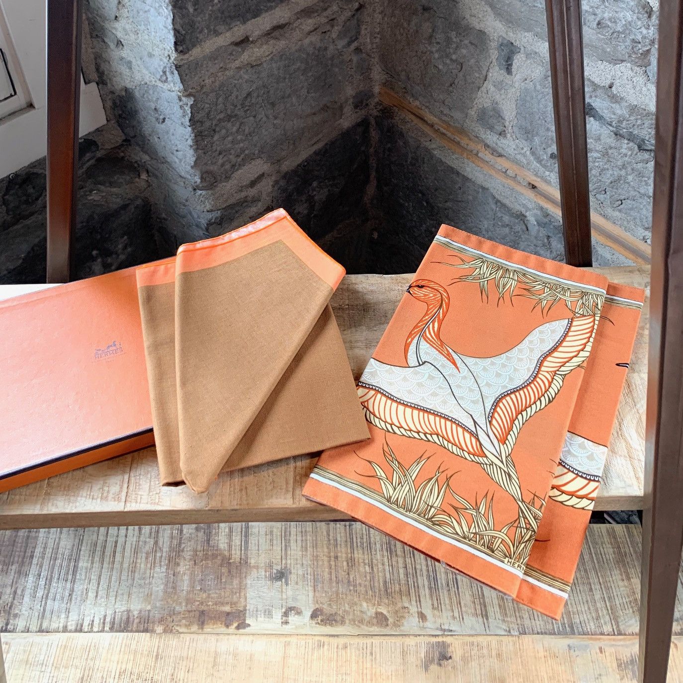 Hermes Hermès Set of 2 Bird Print Placemats & Brown Orange Napkins Size ONE SIZE - 1 Thumbnail