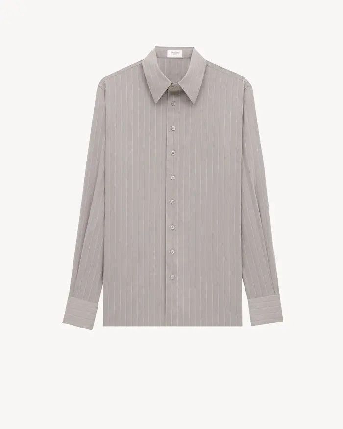 Saint Laurent Paris oc11z0126 813932 Shirt in Striped Cotton and Silk Voile Size US M / EU 48-50 / 2 - 1 Thumbnail