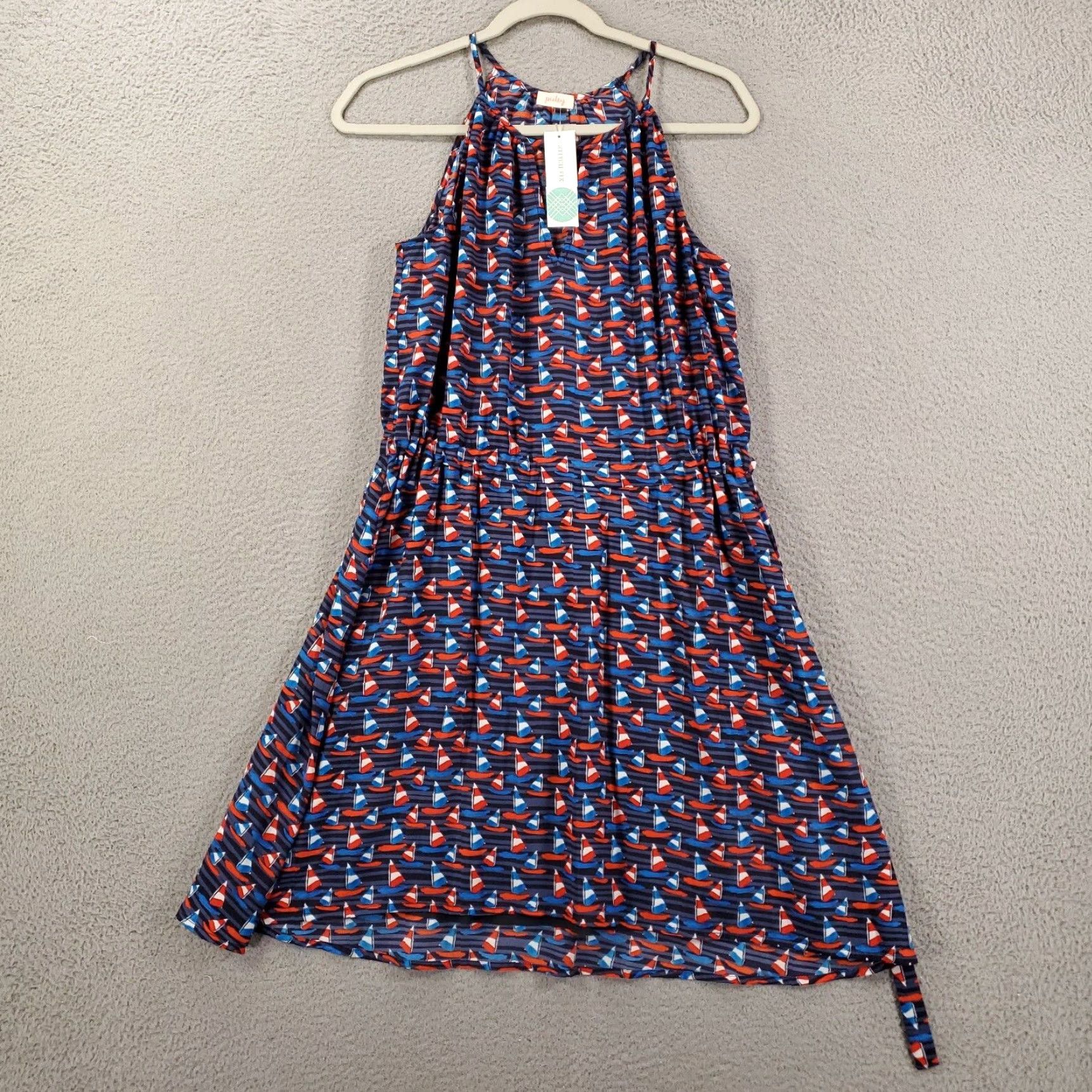 Vintage New Womens Dress Medium Abstract Artsy Tammi Sailboats Keyhole Belted Pixly Size M / US 6-8 / IT 42-44 - 4 Thumbnail