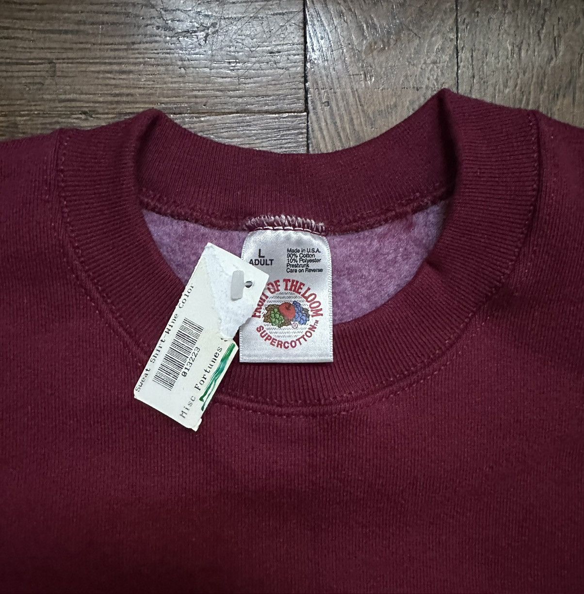 Fruit Of The Loom Vintage 90s Fruit of the Loom Sweatshirt - Burgundy L NOS Size US L / EU 52-54 / 3 - 3 Thumbnail