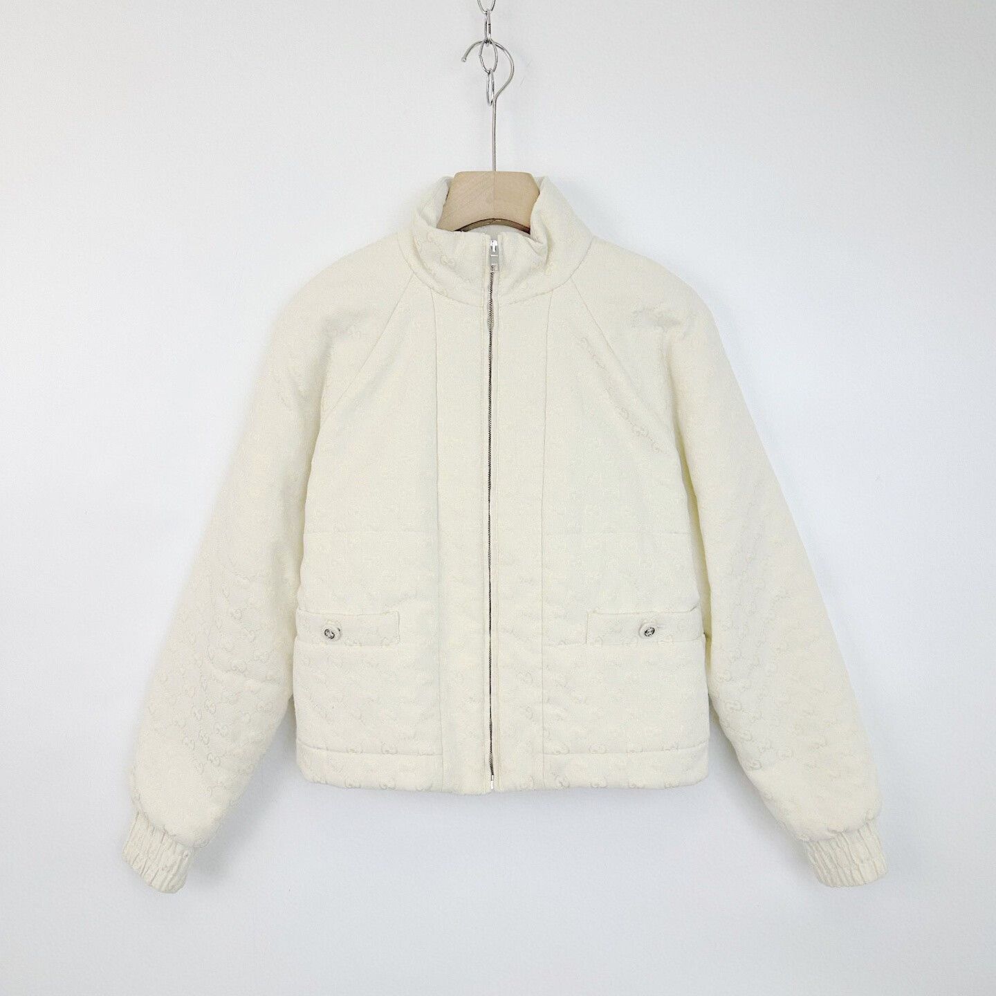 white gucci double g logo zip jacket