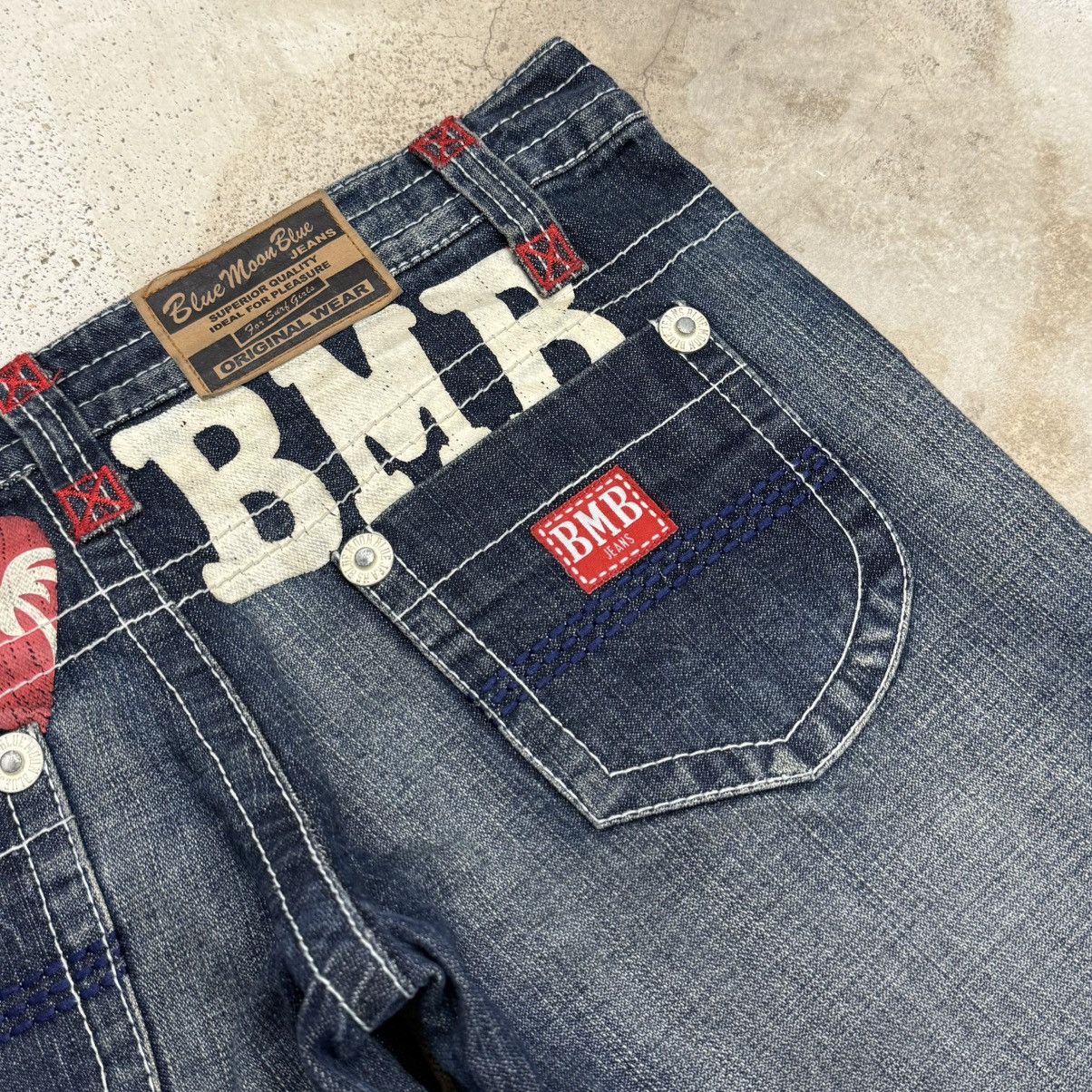 Japanese Brand Wide Leg Unisex Blue Moon Blue Whisker Printed Denim Pants Size US 29 - 14 Thumbnail