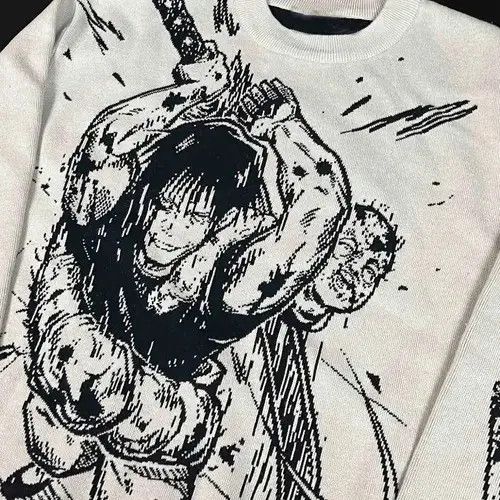 Aran Isles Knitwear × Japanese Brand Gothic Graphic Print O-Neck Knitting Sweater Size US L / EU 52-54 / 3 - 2 Thumbnail