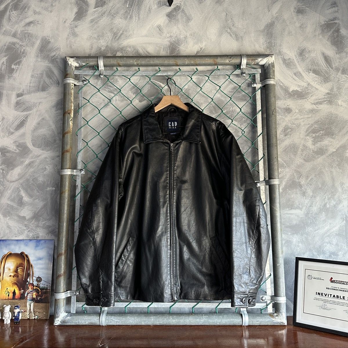 Gap × Vintage VTG 90s Gap Black Leather Jacket Motorcycle