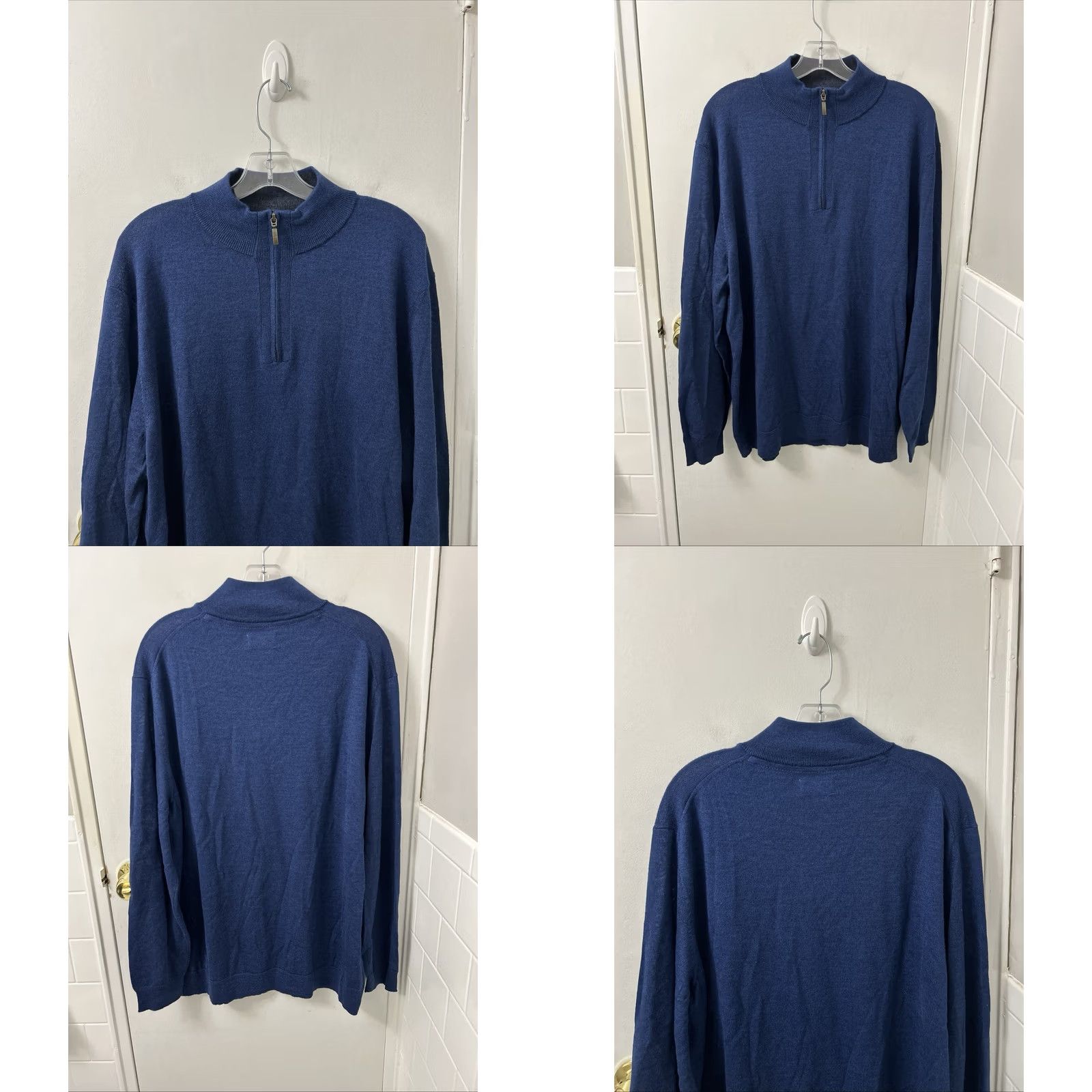 Club Room Club Room 2XL Blue Merino Wool Blend Knit Sweater Long Sleeve Mock Neck Full Zip NWT Mens Size US XXL / EU 58 / 5 - 8 Thumbnail
