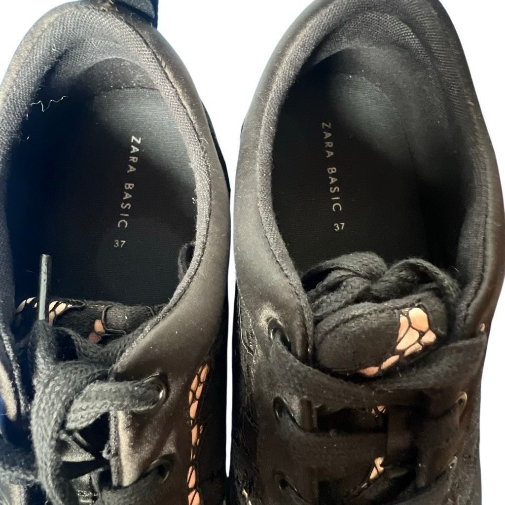 Zara Zara Basic Black Lace Satin Sneakers Size 37 6.5 Size US 7 / IT 37 - 6 Thumbnail