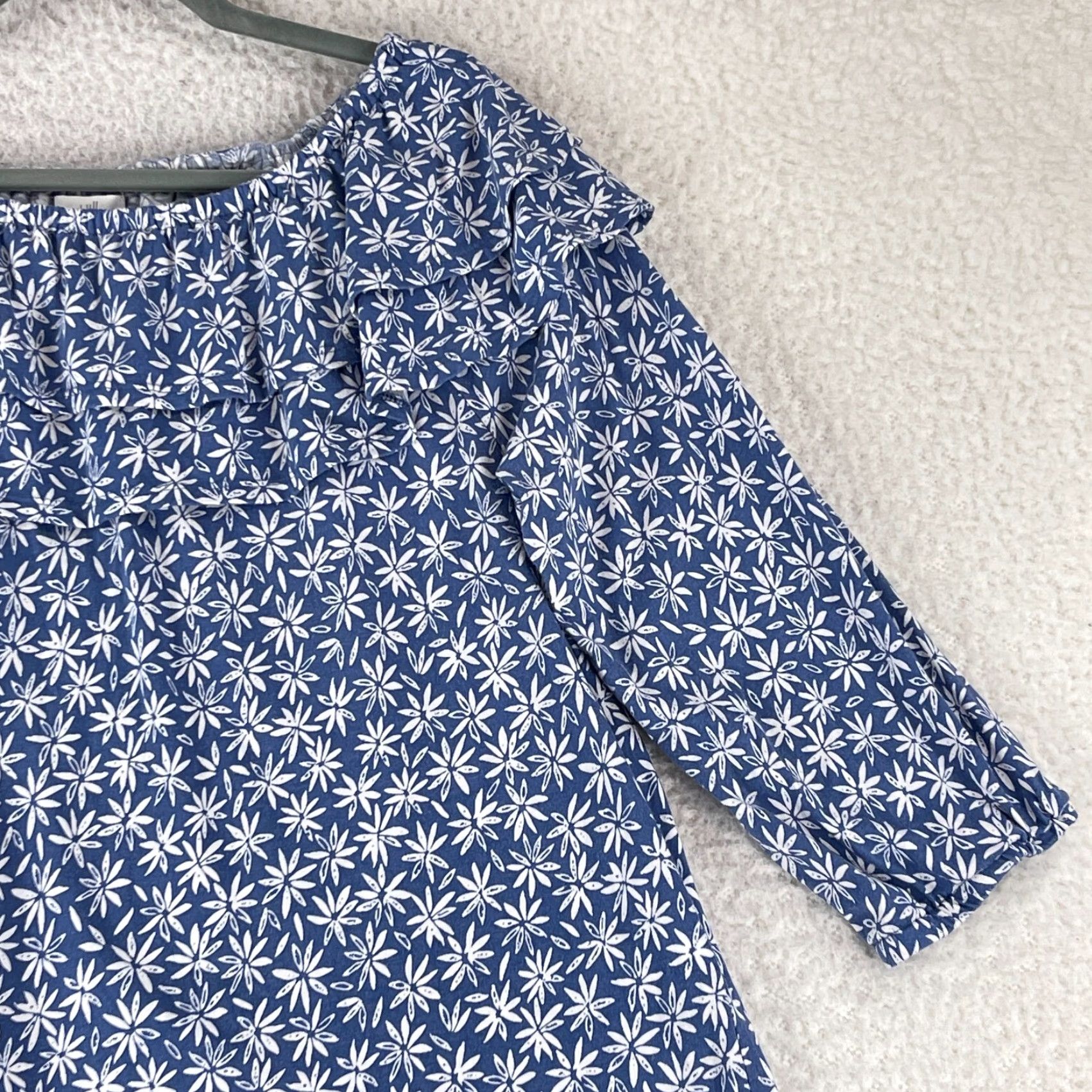 J. Jill J. Jill Shirt Womens Large Blue Floral Print Off the Shoulder Long Sleeve Casual Size L / US 10 / IT 46 - 4 Thumbnail