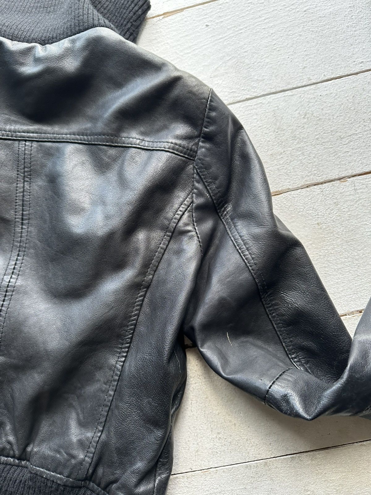 Other 🚨Y2K RICK OWENS TYPE DIRTY SLIM FIT ZIP LEATHER JACKET Size L / US 10 / IT 46 - 17 Thumbnail