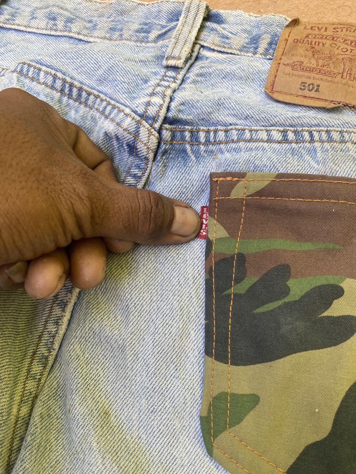 Levi's Custom Reconstructed Levi's 501 Distressed Camo-Panel Denim Size US 29 - 9 Thumbnail