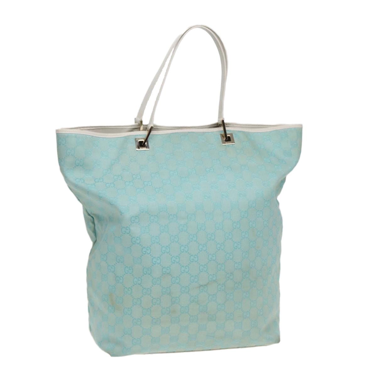 GUCCI GG Canvas Tote Bag Light Blue White Gold 002 002