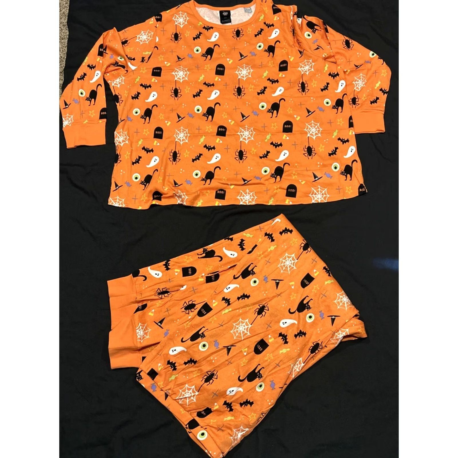 Vintage Halloween Pajama Set Hyde and EEK Women's 3X Orange Black 2-Pc B4 Size ONE SIZE - 2 Thumbnail