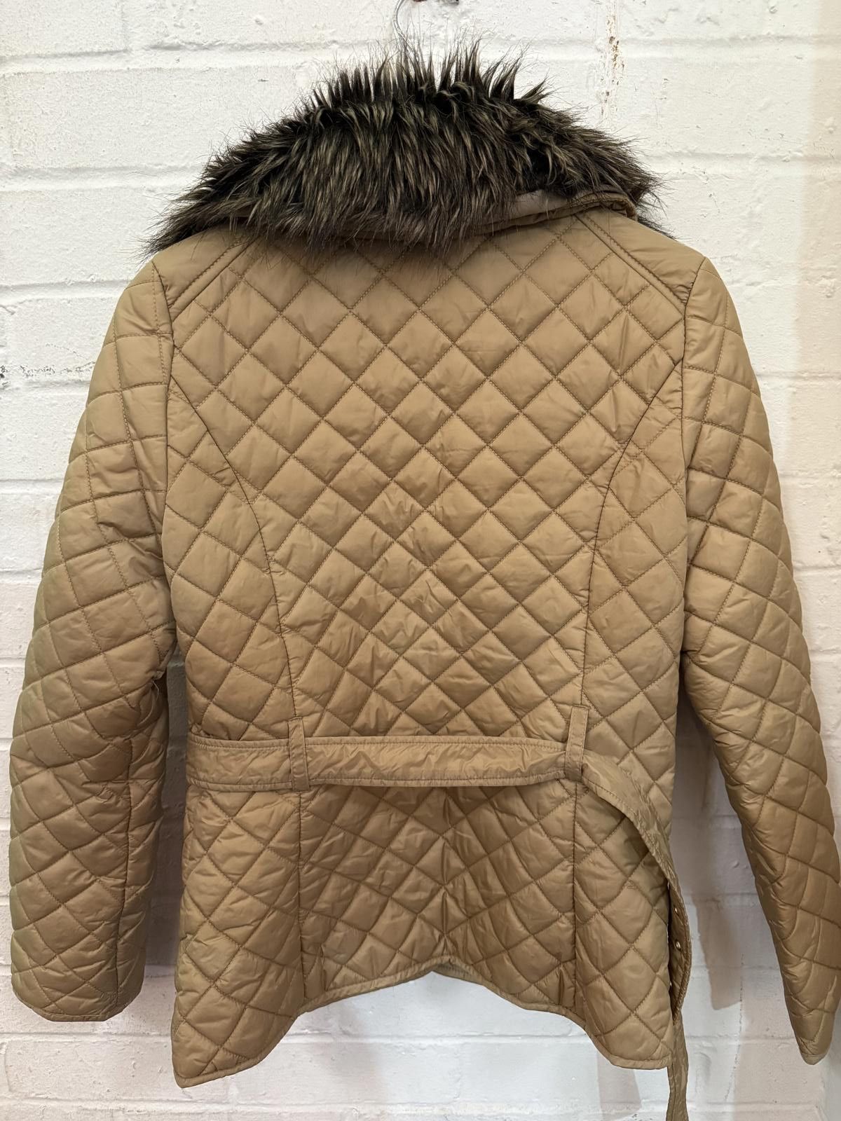 Unknown London Quilted Beige Women's Jacket with Faux Fur Collar Size ONE SIZE - 3 Thumbnail