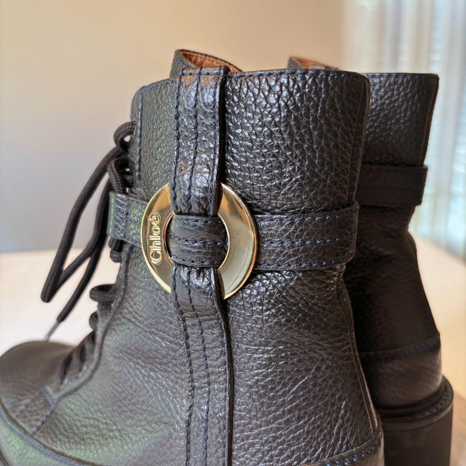 Chloe Chloé Darryl Black Leather Ankle Combat Boots EU Sz 39 US 9 Size US 9 / IT 39 - 5 Thumbnail