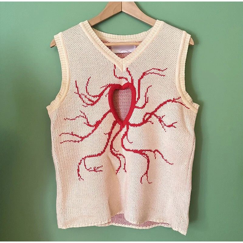 Japanese Brand Love Hollow Out Jacquard V Neck Sleeveless Knitted Size US XL / EU 56 / 4 - 1 Thumbnail