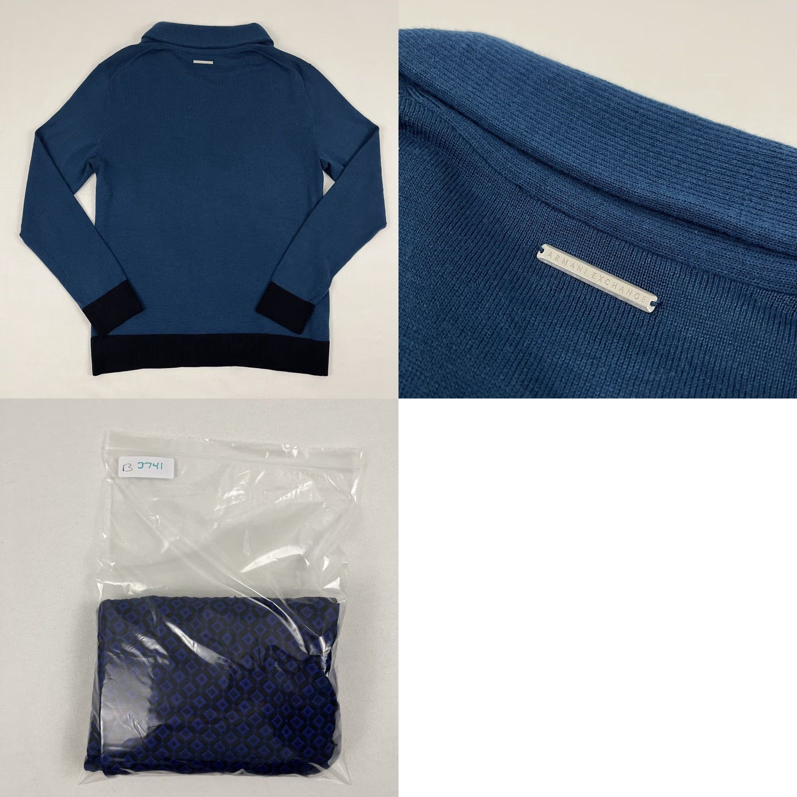 Armani Exchange Armani Exchange Sweater Mens Large Wool Blend Blue Shawl Collar Preppy Old Money Size US L / EU 52-54 / 3 - 8 Thumbnail