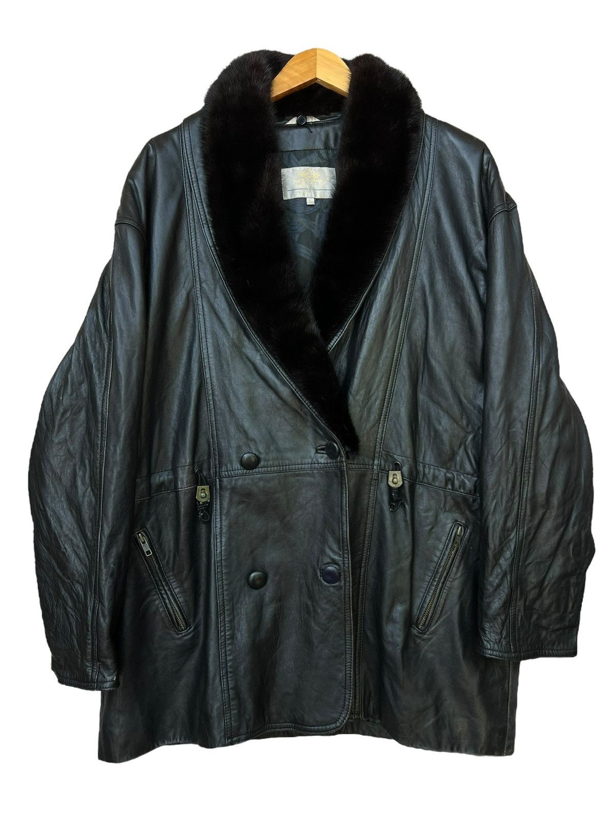 Vintage Perfecto Italy Fur Mohair Black Leather Coat Jacket, Men's (Size Xl)