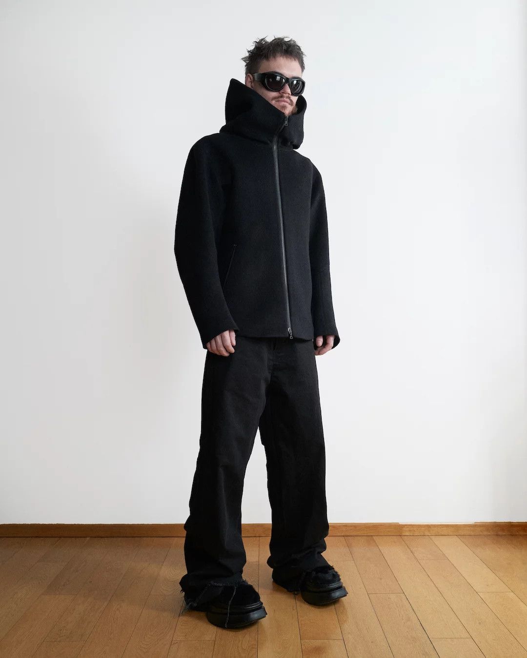image of Handcrafted Nktrmnv Distorted Hooded Wool Jacket 05.01 in Black, Men's (Size Medium)
