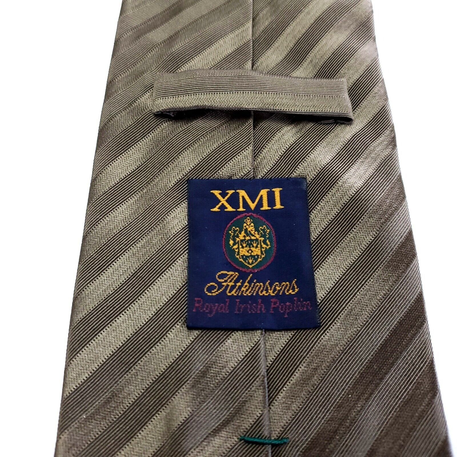 XMI Platinum XMI Atkinsons Woven Striped Green Beige Short Wide Silk Wool Size ONE SIZE - 3 Thumbnail