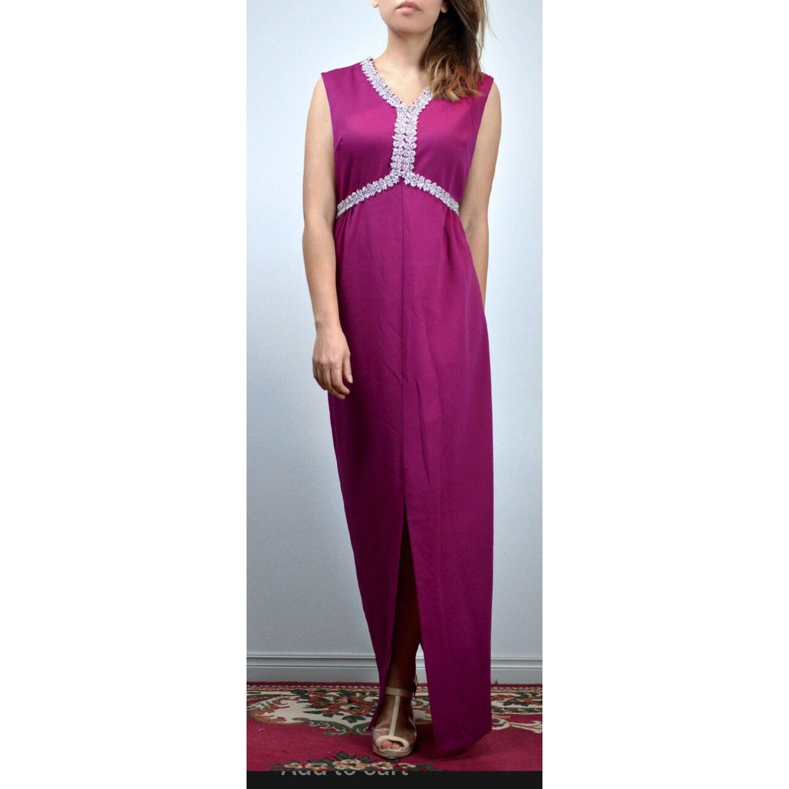 Vintage Vintage 70’s Magenta Pink Maxi Silver Sequin Dress Small Med Size M / US 6-8 / IT 42-44 - 2 Thumbnail