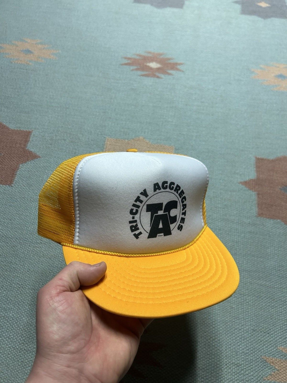 Vintage Vtg 90 trucker hat Tri City Aggregates yellow white TCA snap Size ONE SIZE - 1 Thumbnail