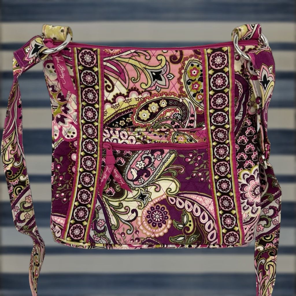 Vintage Vera Bradley Hipster Crossbody Bag Small Pink Paisley Womens in Pink/Purple
