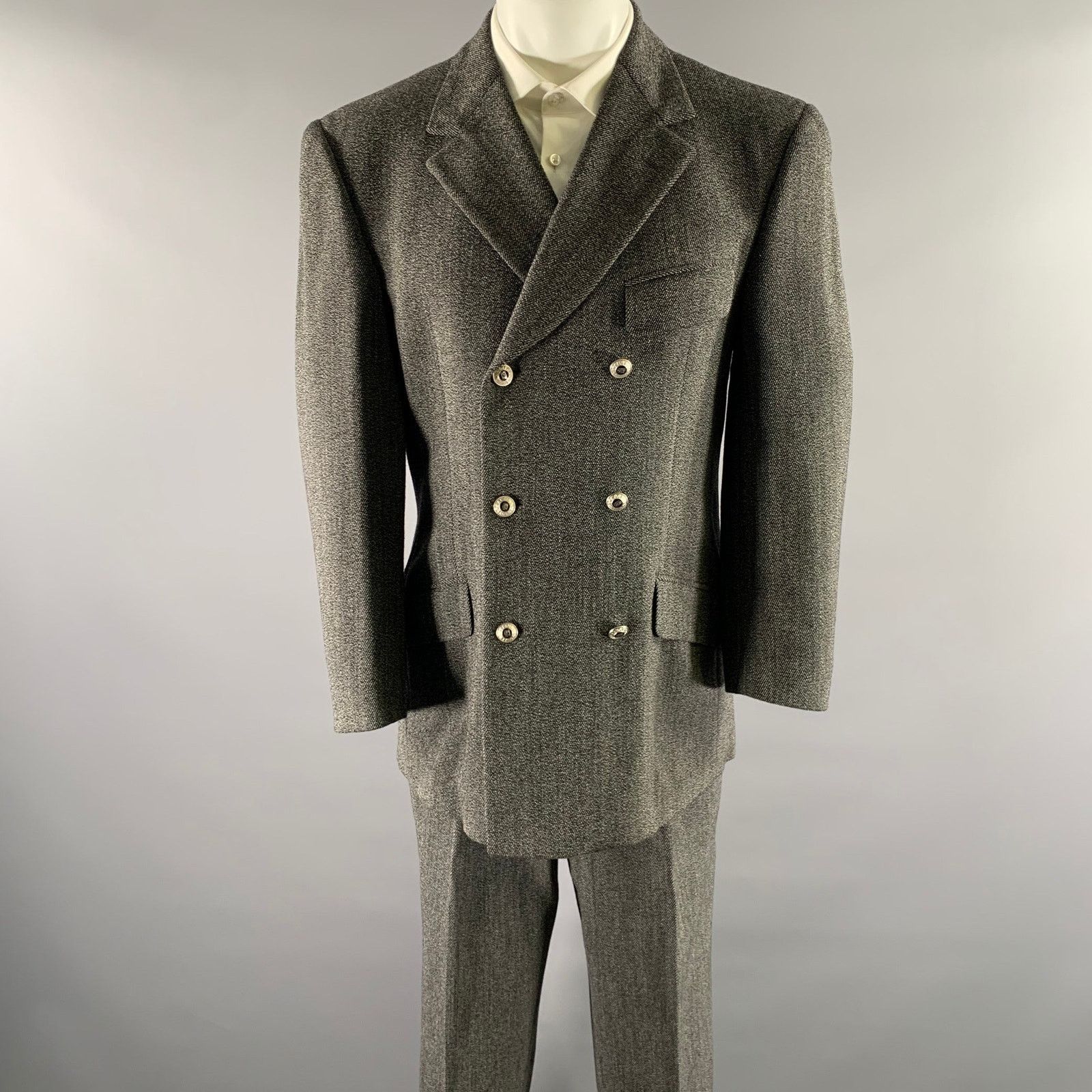 Versace V2 by VERSACE Grey Black Heather Double Breasted Suit Size 42R - 1 Thumbnail
