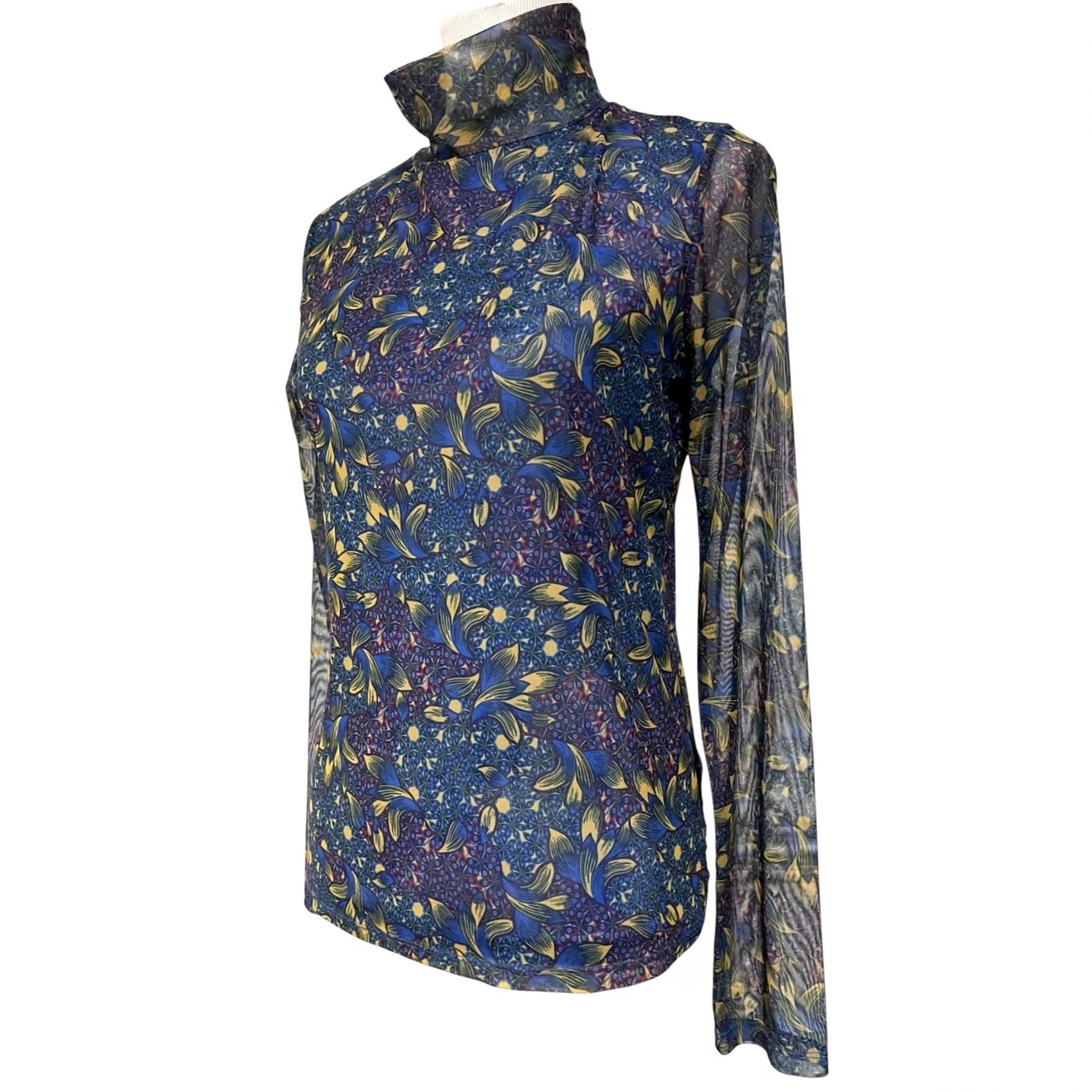 Anthropologie Anthropologie Blouse Floral Sheer Lined Mock Turtleneck Long Sleeve Women’s M Blue Floral Blouse Womens/M Size M / US 6-8 / IT 42-44 - 5 Thumbnail