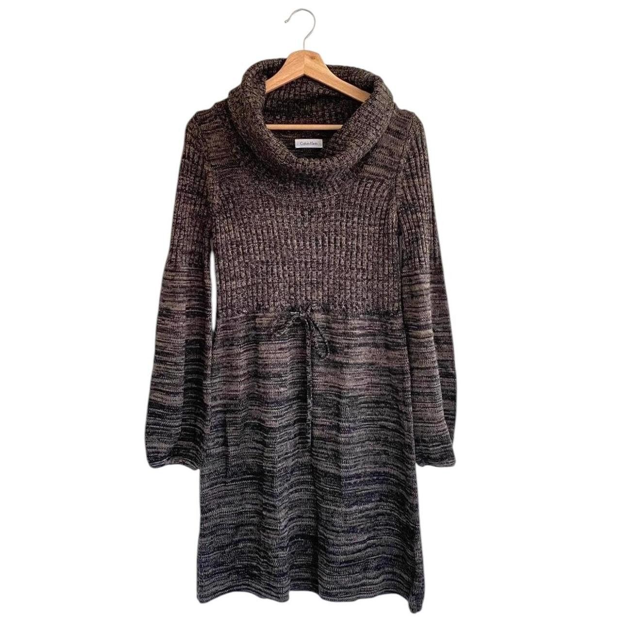 Calvin Klein CALVIN KLEIN BLACK BROWN SWEATER MIDI DRESS TURTLE MEDIUM Size M / US 6-8 / IT 42-44 - 1 Thumbnail