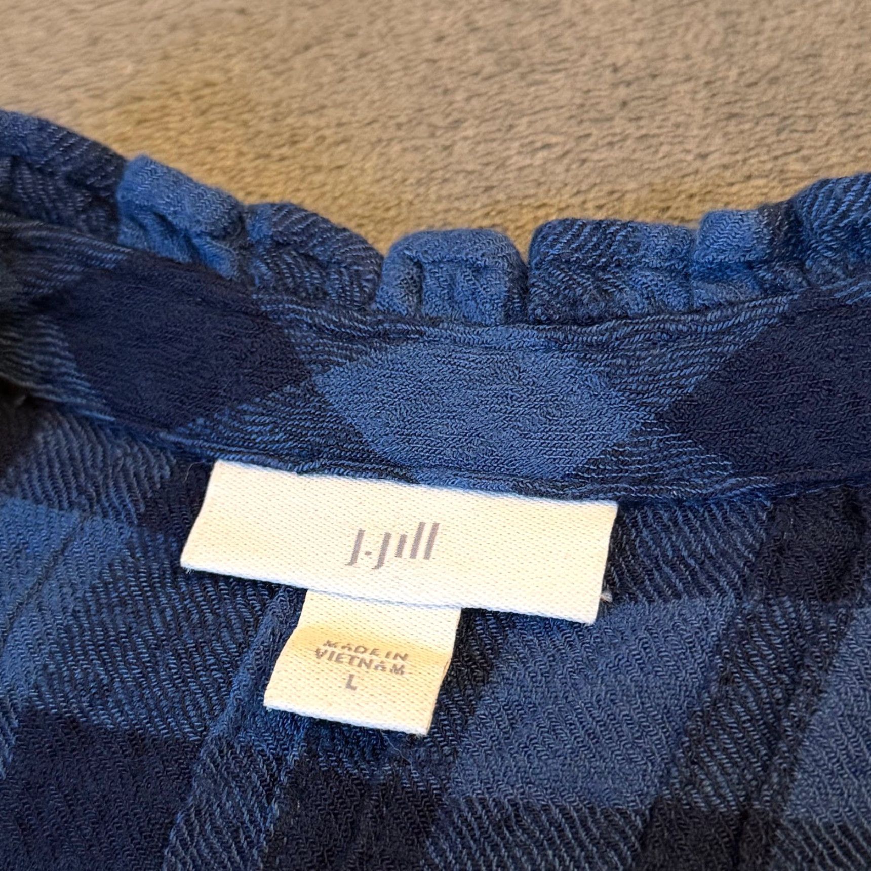 J. Jill J Jill Blue Plaid Gingham Crinkle Gauze Button Up Long Sleeve Top Womens Large Size L / US 10 / IT 46 - 3 Thumbnail