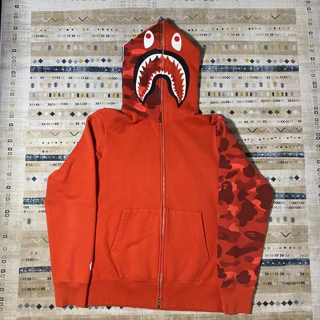 image of Bape Camo Shark Full Zip Hoodie in Red, Men's (Size Medium)