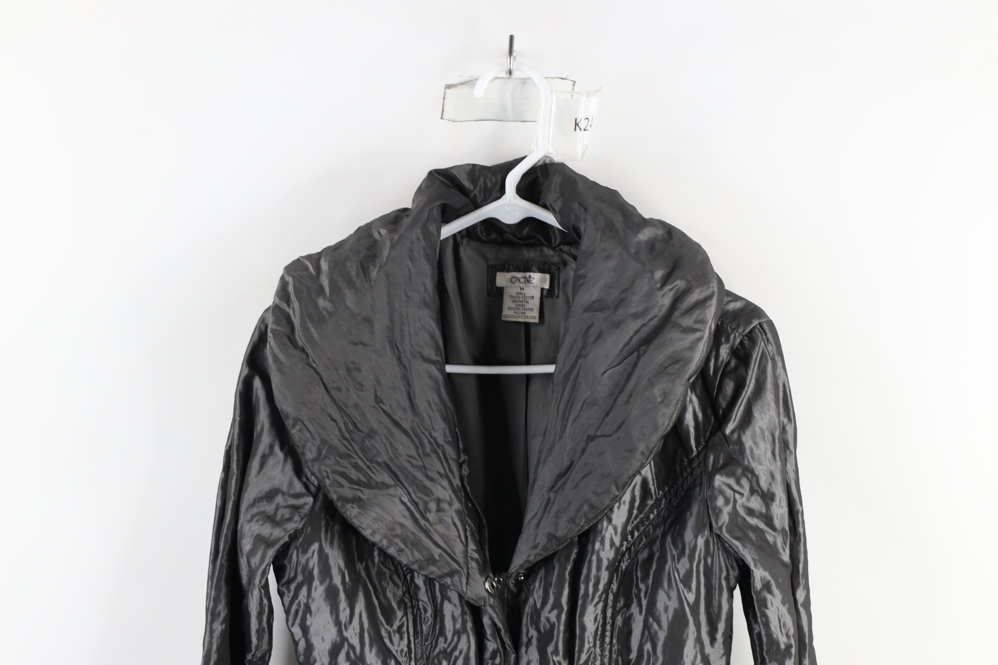 Vintage Vintage 90s Cache Belted Shawl Puffer Jacket Gray Metallic Size M / US 6-8 / IT 42-44 - 2 Thumbnail