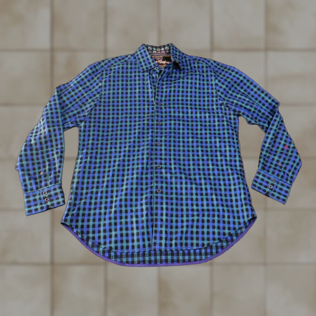 Robert Graham Robert Graham Shirt Mens Large Blue Black Plaid Long Sleeve Button-Up Modern Fit Size US L / EU 52-54 / 3 - 1 Thumbnail